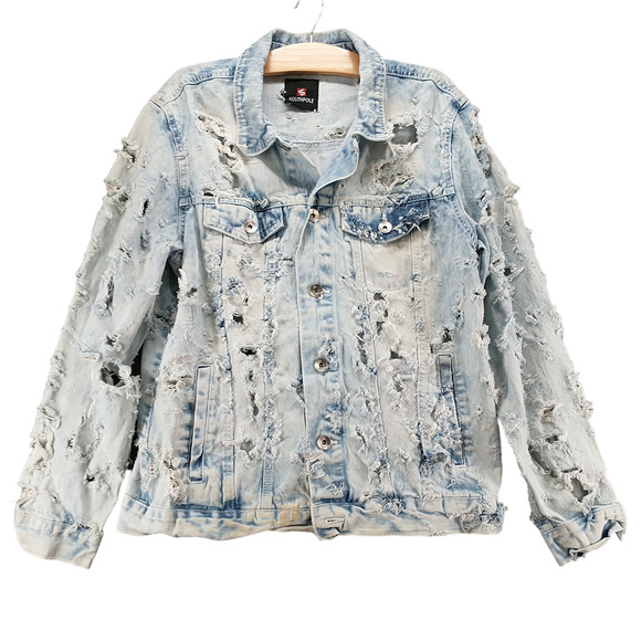 Southpole Men's Distressed Denim Jacket Blue M Button Front Acid Wash - Picture 1 of 16